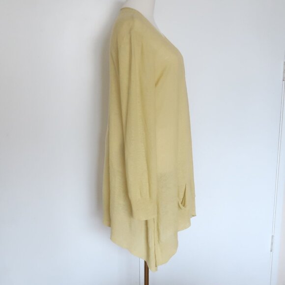 Eileen Fisher 100% Linen Long Cardigan Sweater Light Yellow Button Front Size L - Picture 5 of 9